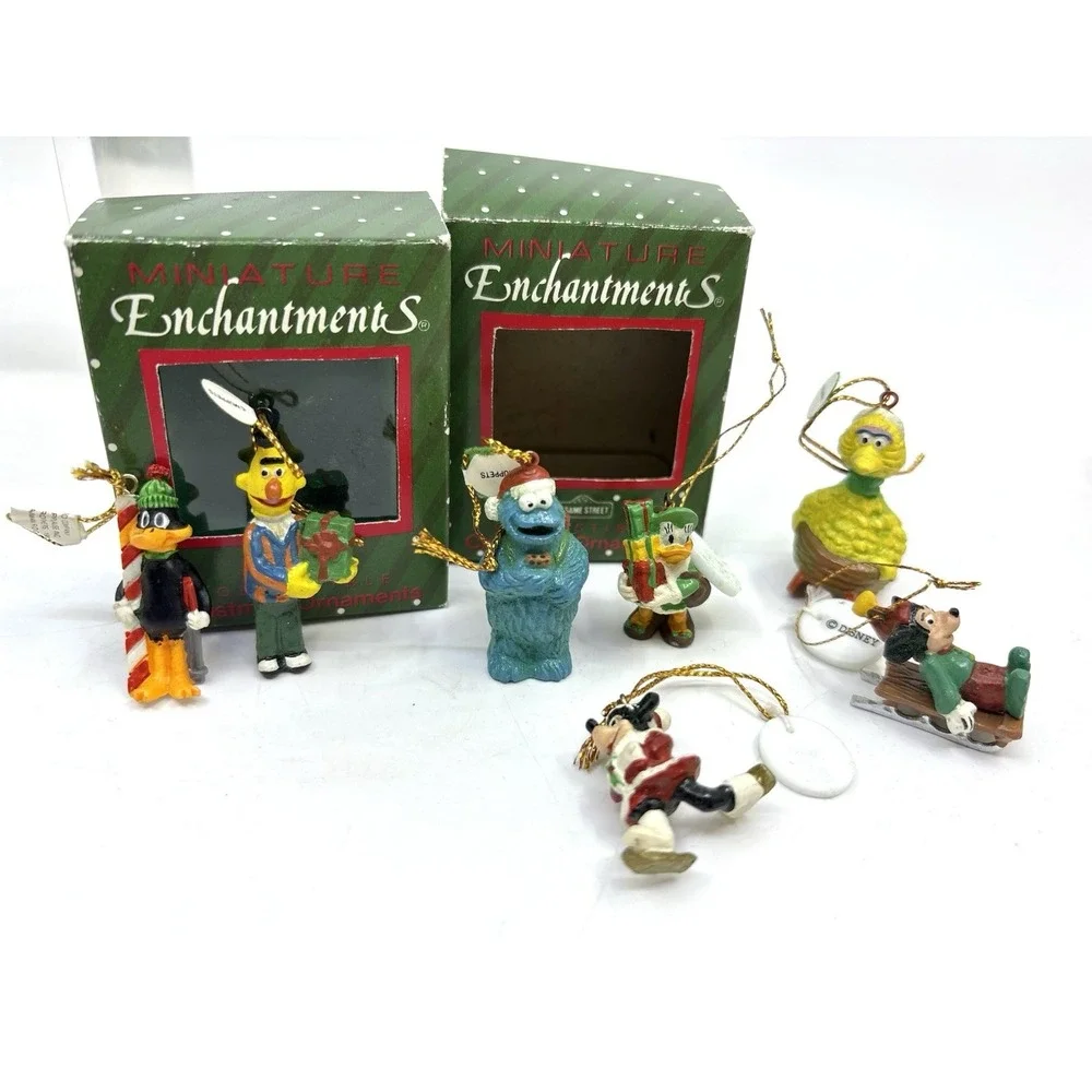 Vintage Miniature Ornaments looney Tunes Sesame Street Mickey Set 7